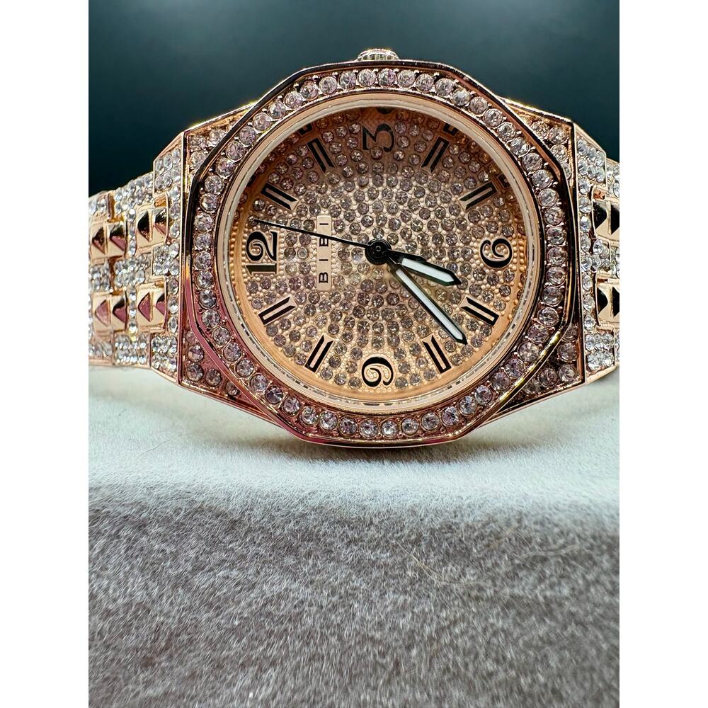 Stunning Rose Gold Iced-Out Watch, Earrings, Bracelet Bundle - Picture 4 of 10